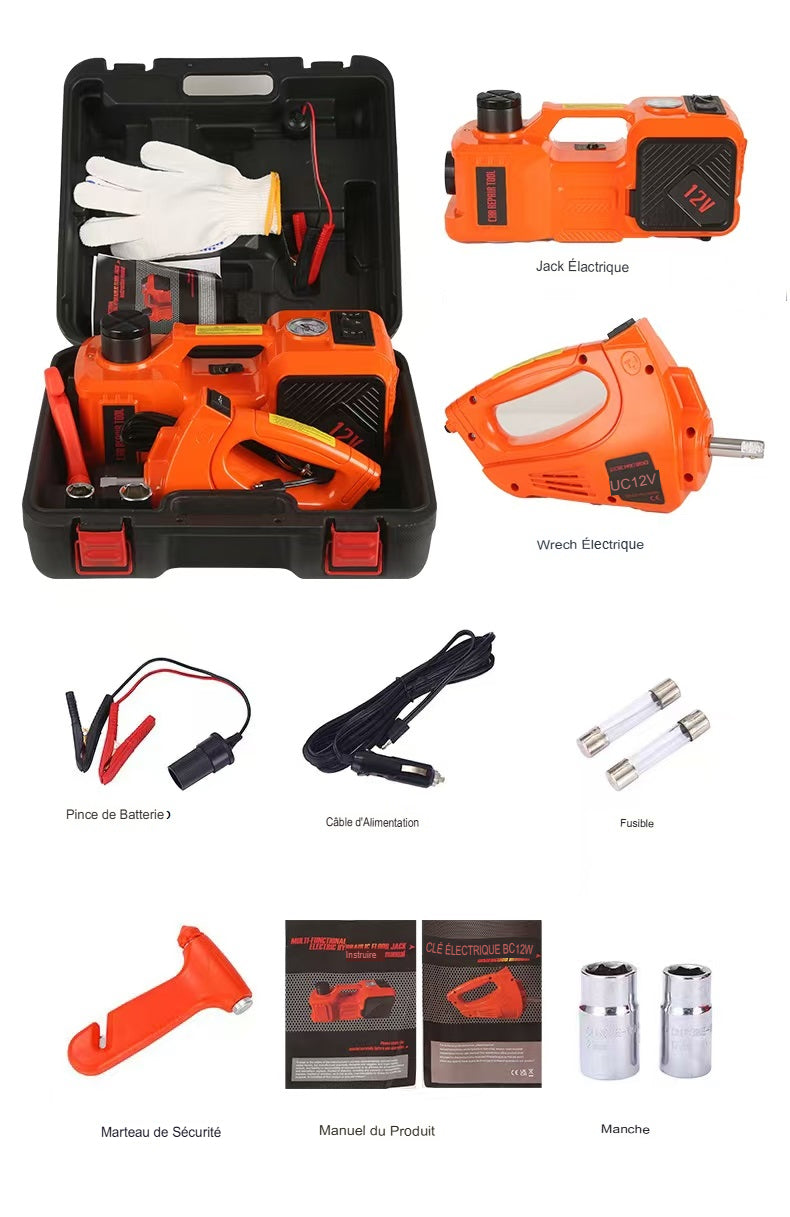 🚗 Kit Auto 3 en 1 – Cric Électrique + Compresseur + Clé à Choc